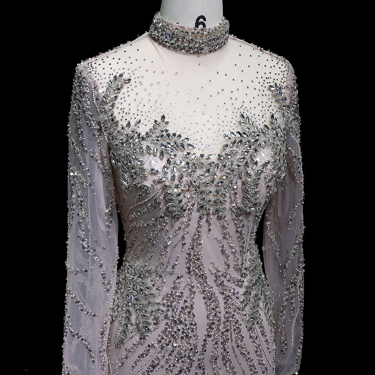 Elegant Nude Sequin Long Sleeve Evening Dress SS623 