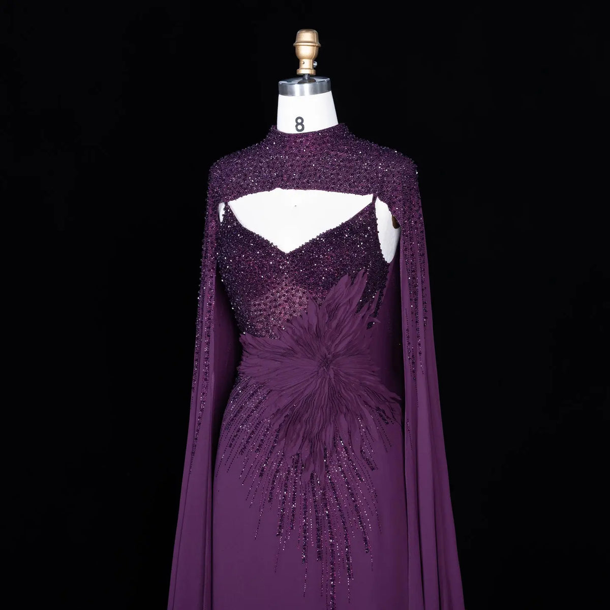 Navy Blue Cape Sleeve Beaded Formal Evening Dress SS074-23