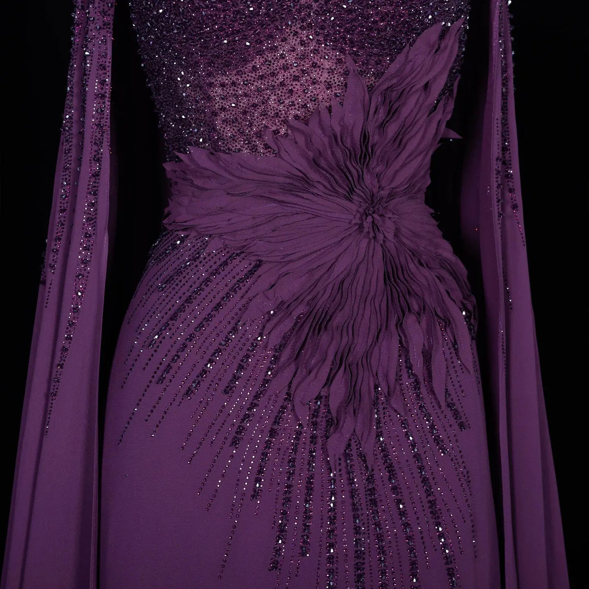 Navy Blue Cape Sleeve Beaded Formal Evening Dress SS074-24