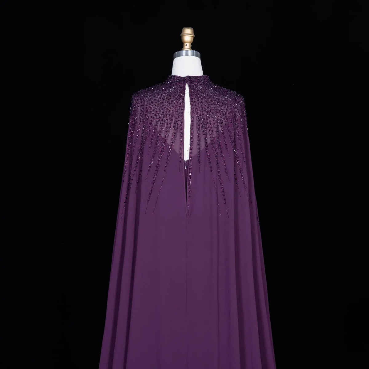 Navy Blue Cape Sleeve Beaded Formal Evening Dress SS074-27