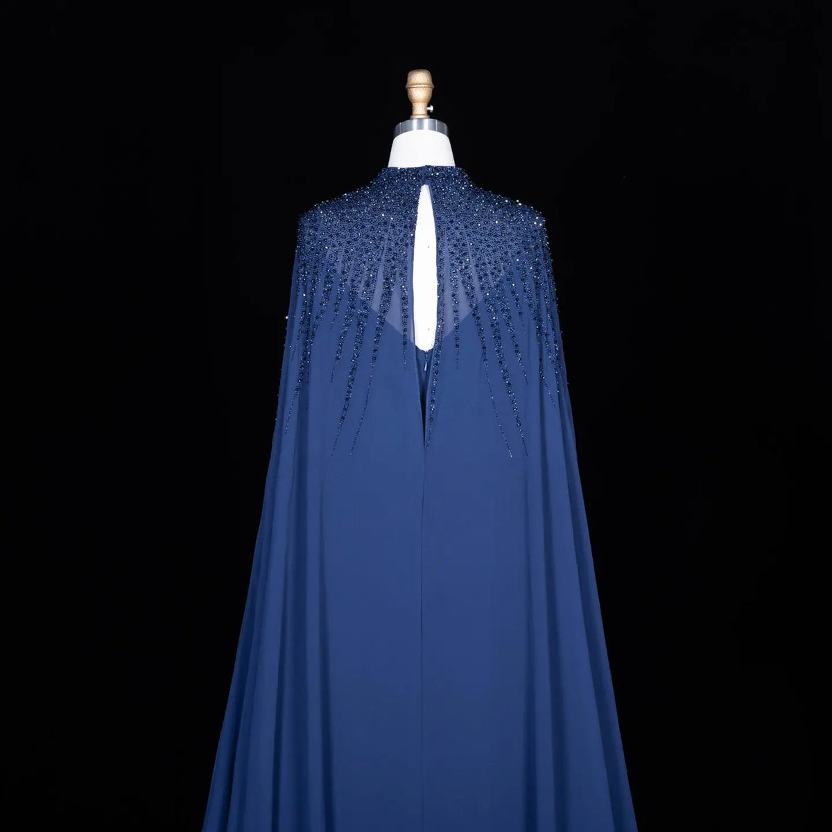 Navy Blue Cape Sleeve Beaded Formal Evening Dress SS074-8