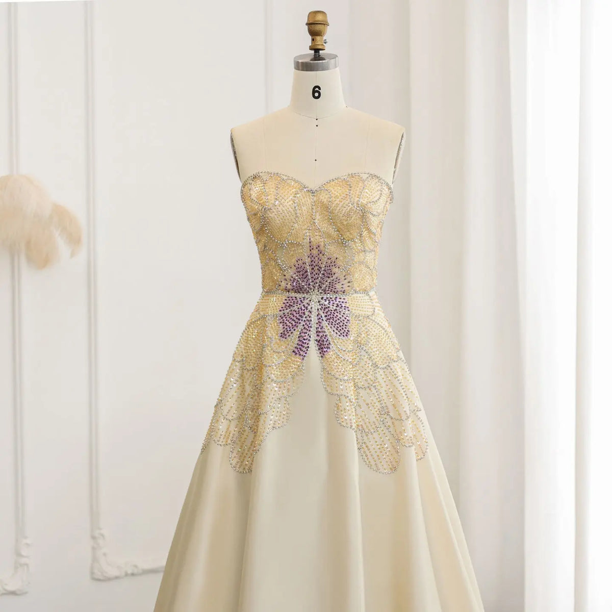 Luxury Beaded Butterfly Beige Strapless Evening Dress SS467 - SHARONSAID Luxury Beaded Butterfly Beige Strapless Evening Dress SS467 - SHARONSAID