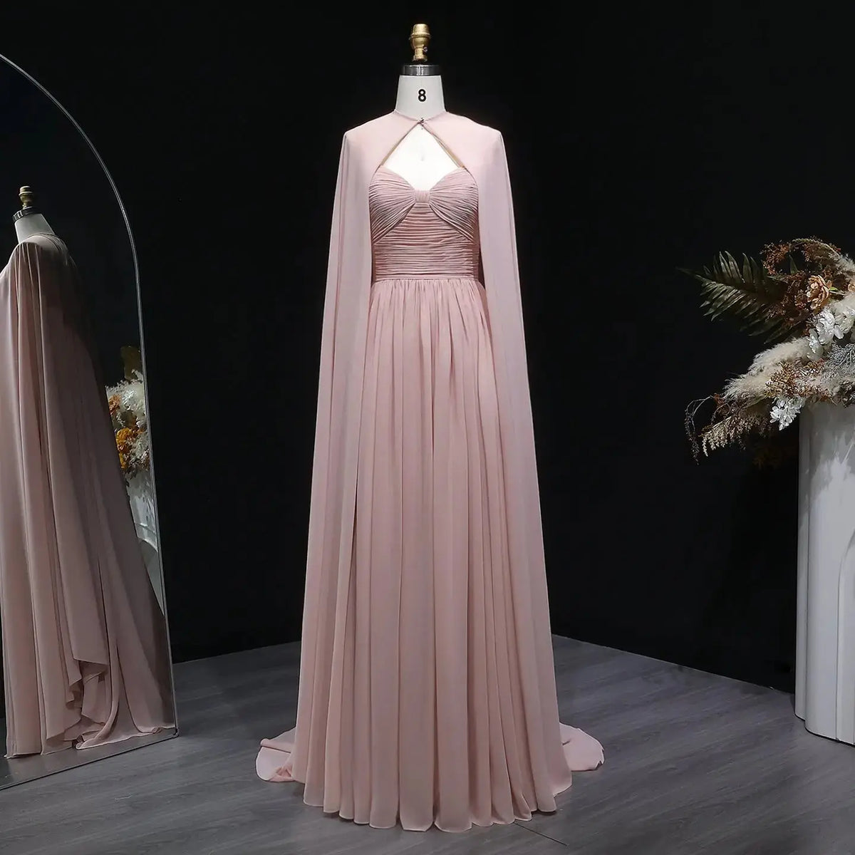 Elegant Purple Chiffon Evening Dress with Cape SF002 Elegant Purple Chiffon Evening Dress with Cape SF002