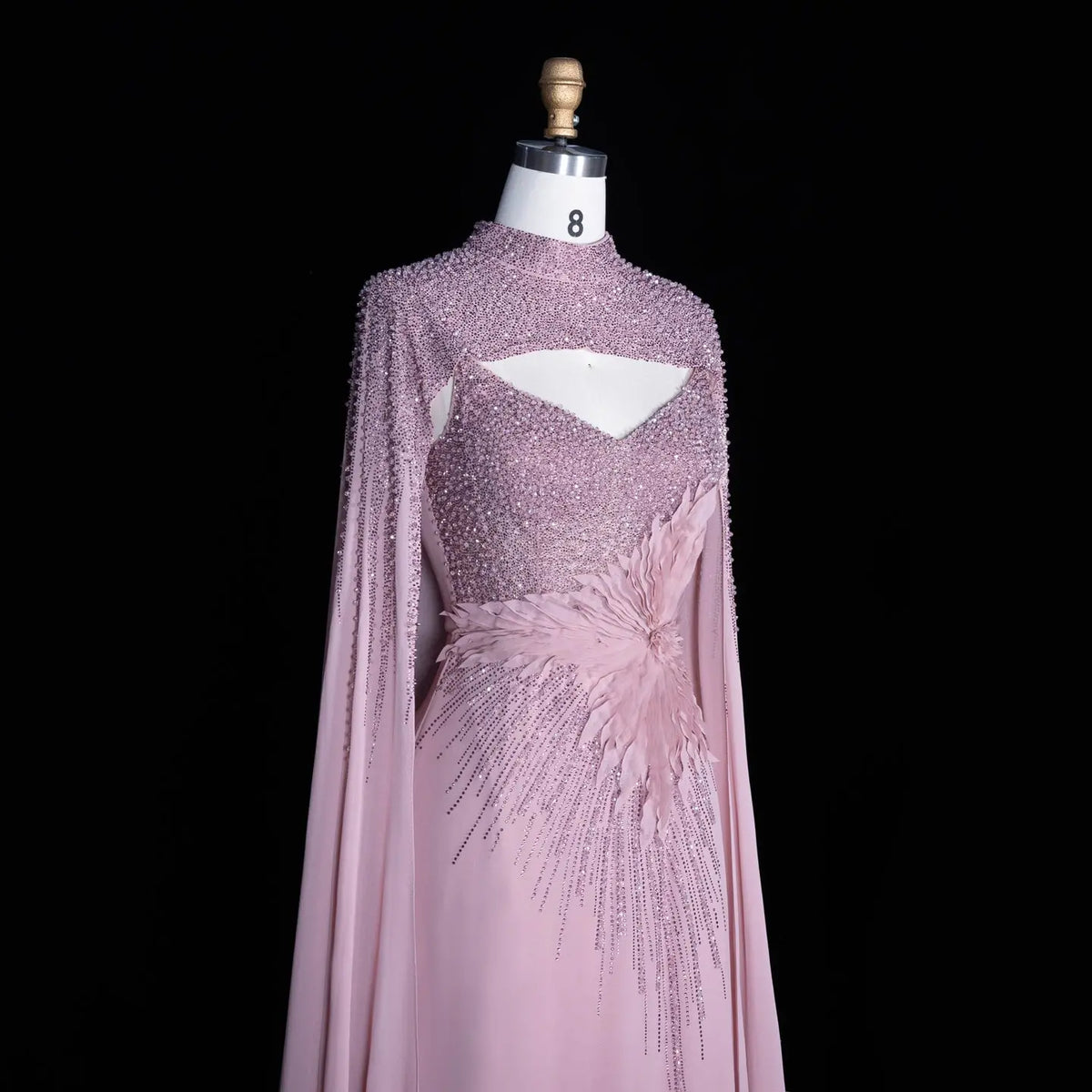 Navy Blue Cape Sleeve Beaded Formal Evening Dress SS074-29