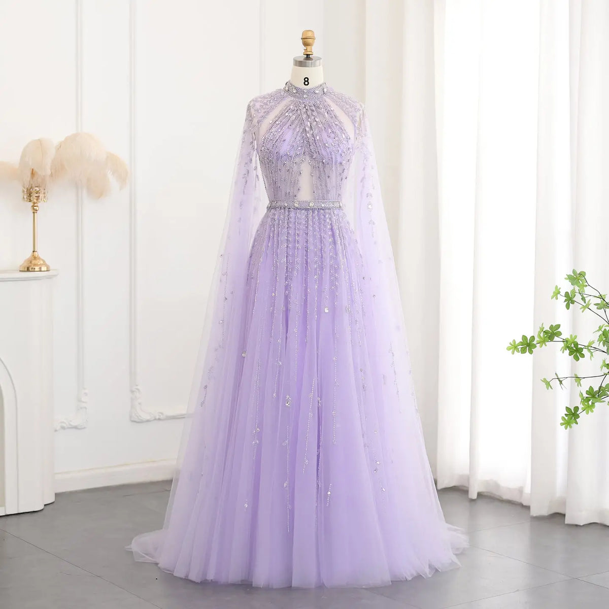Luxury Beaded Evening Dress with Cape Sleeve SS495 