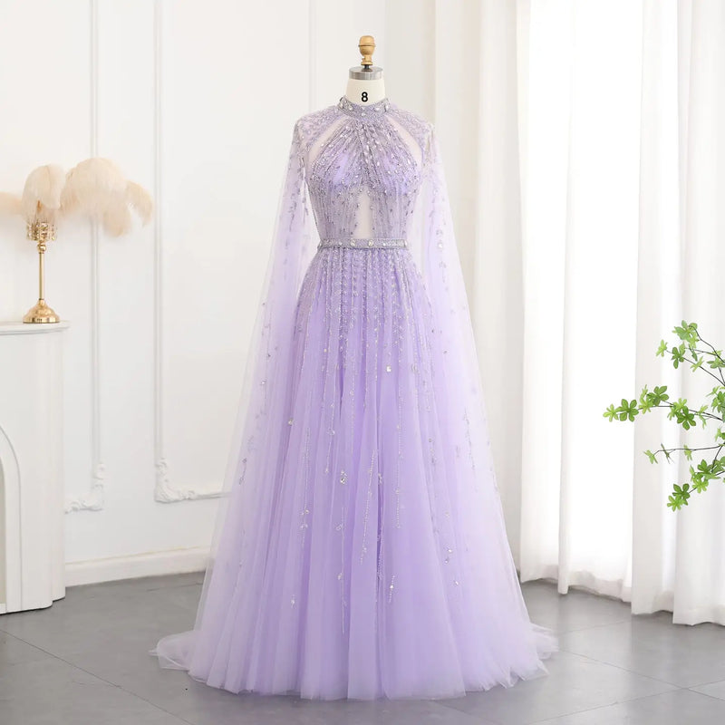 Luxury Beaded Evening Dress with Cape Sleeve SS495 