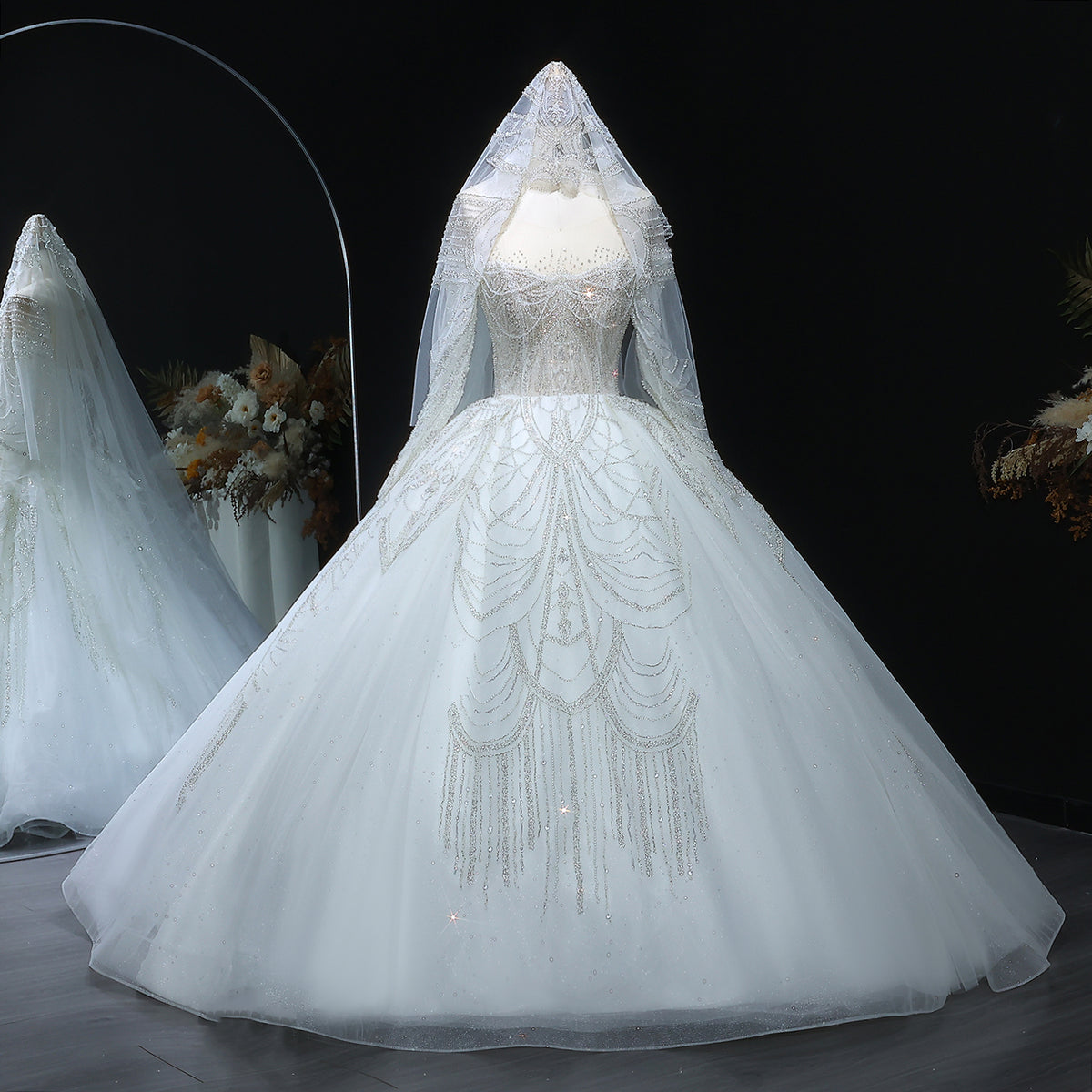 Luxury Beaded Long Sleeve Ball Gown Wedding Dress SW515 