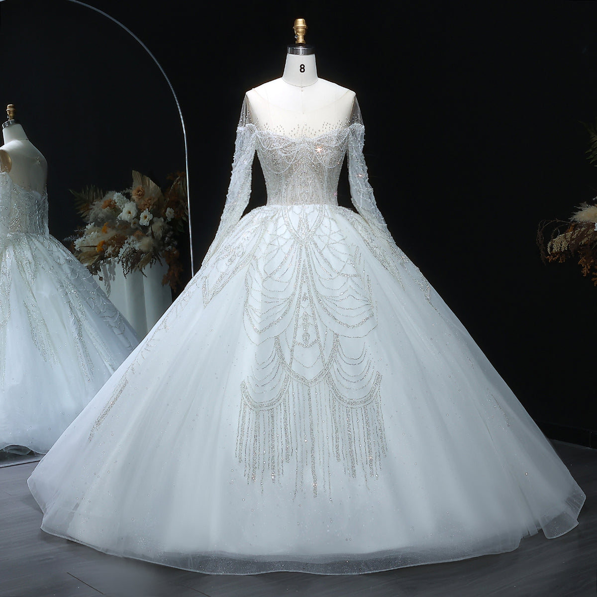 Luxury Beaded Long Sleeve Ball Gown Wedding Dress SW515 