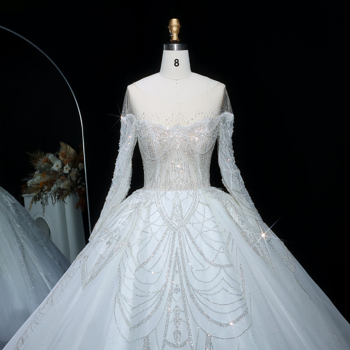 Luxury Beaded Long Sleeve Ball Gown Wedding Dress SW515 