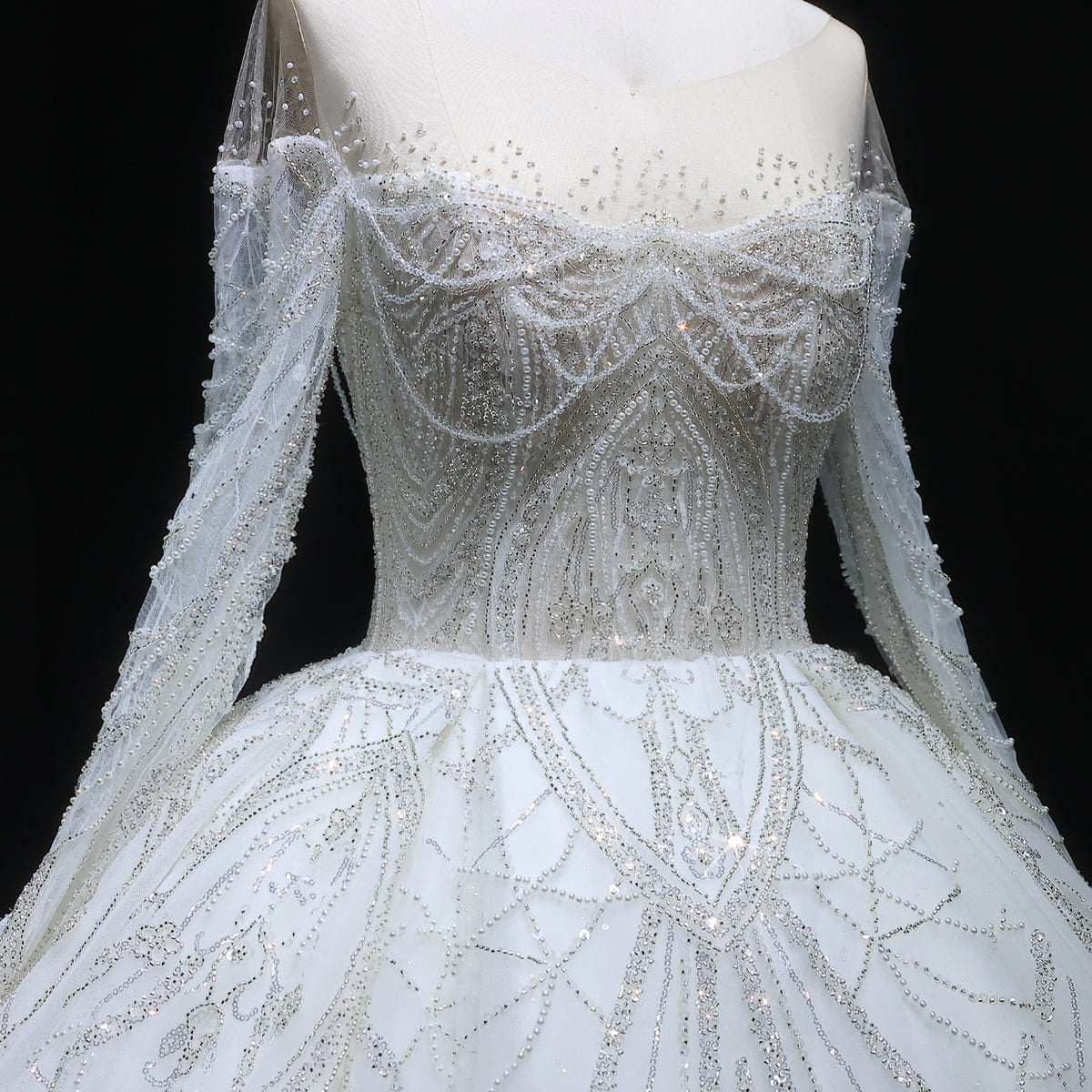 Luxury Beaded Long Sleeve Ball Gown Wedding Dress SW515 