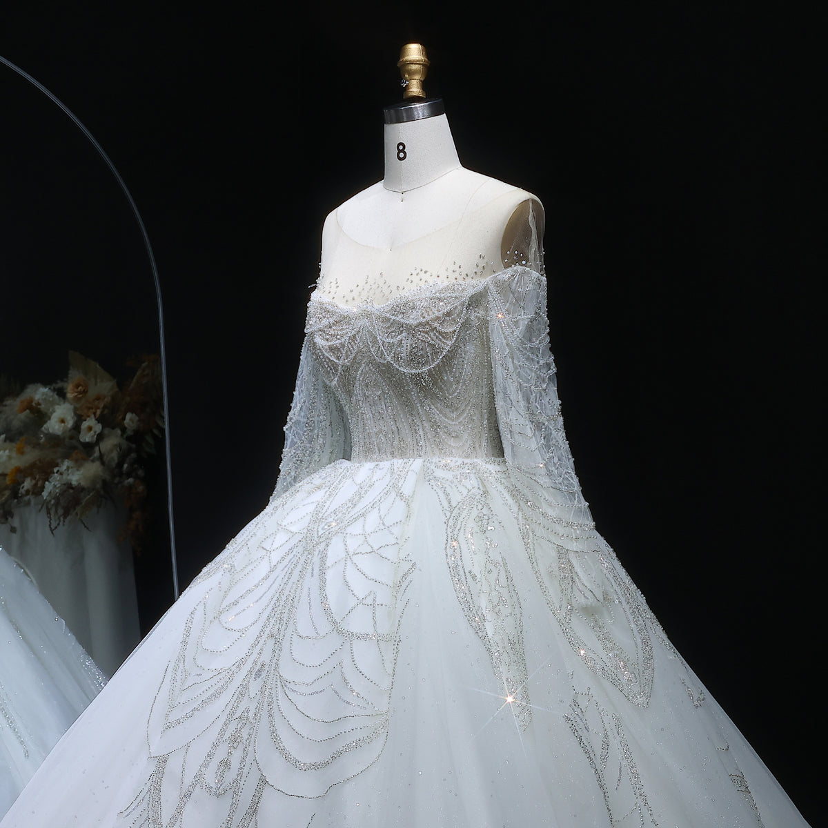 Luxury Beaded Long Sleeve Ball Gown Wedding Dress SW515 