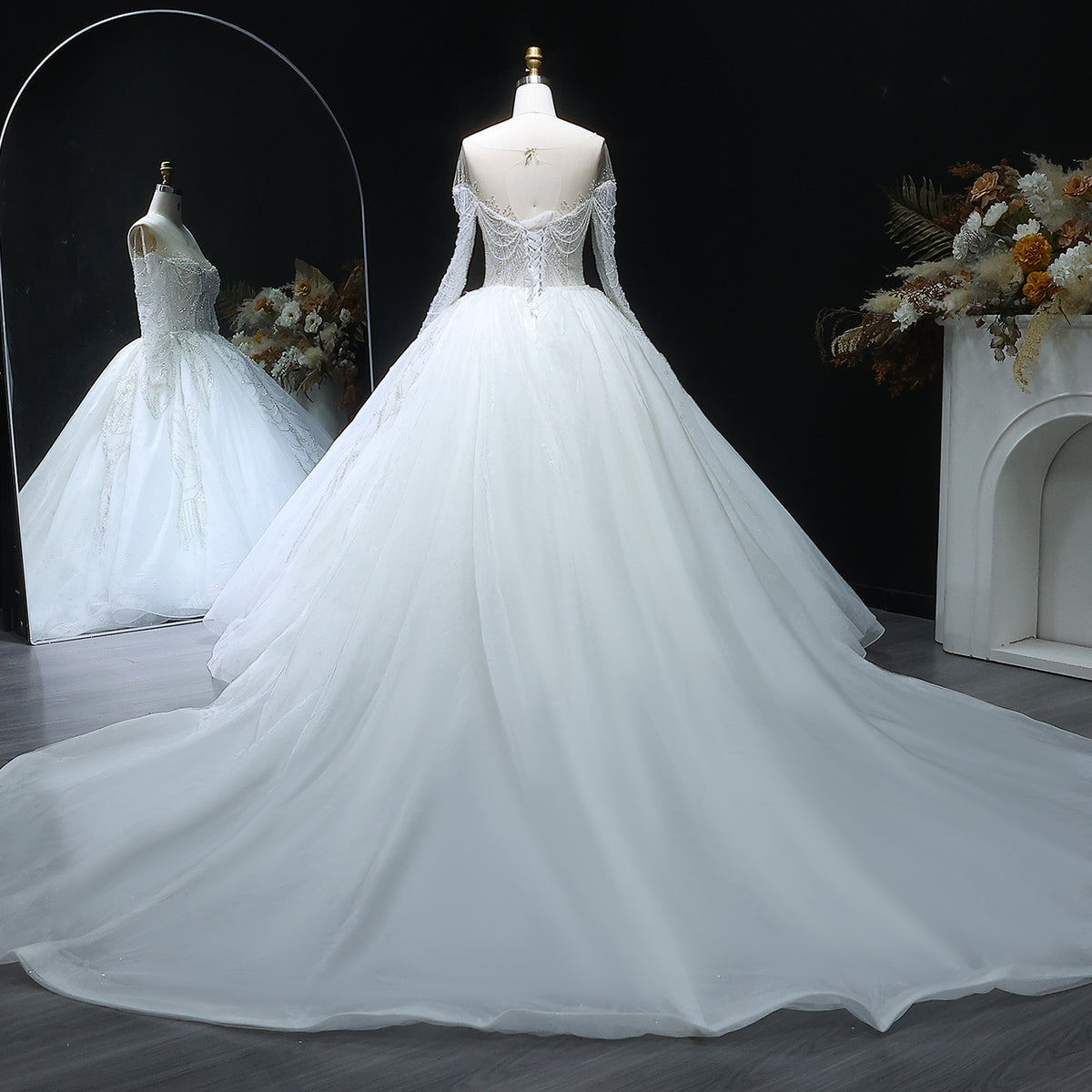 Luxury Beaded Long Sleeve Ball Gown Wedding Dress SW515 