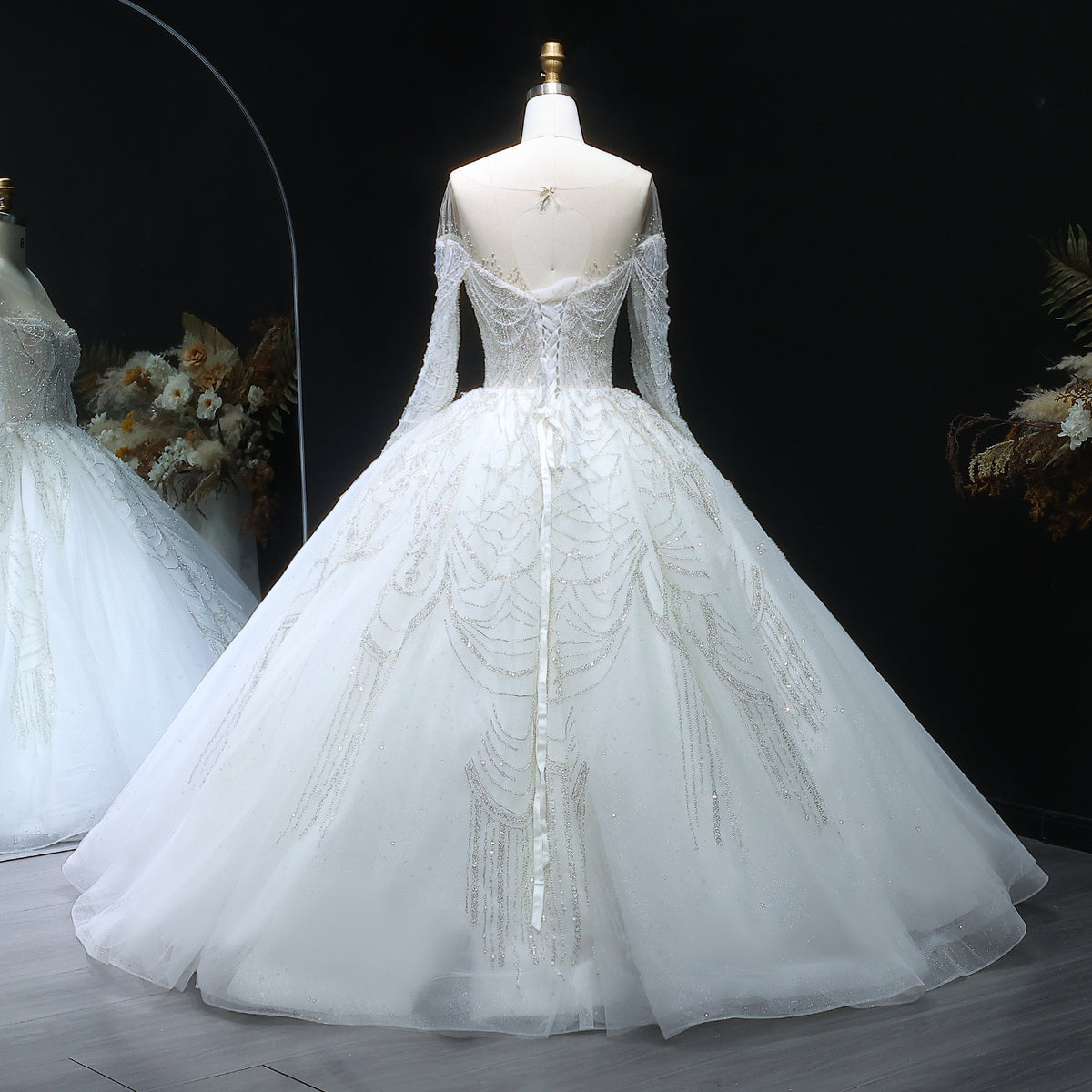 Luxury Beaded Long Sleeve Ball Gown Wedding Dress SW515 