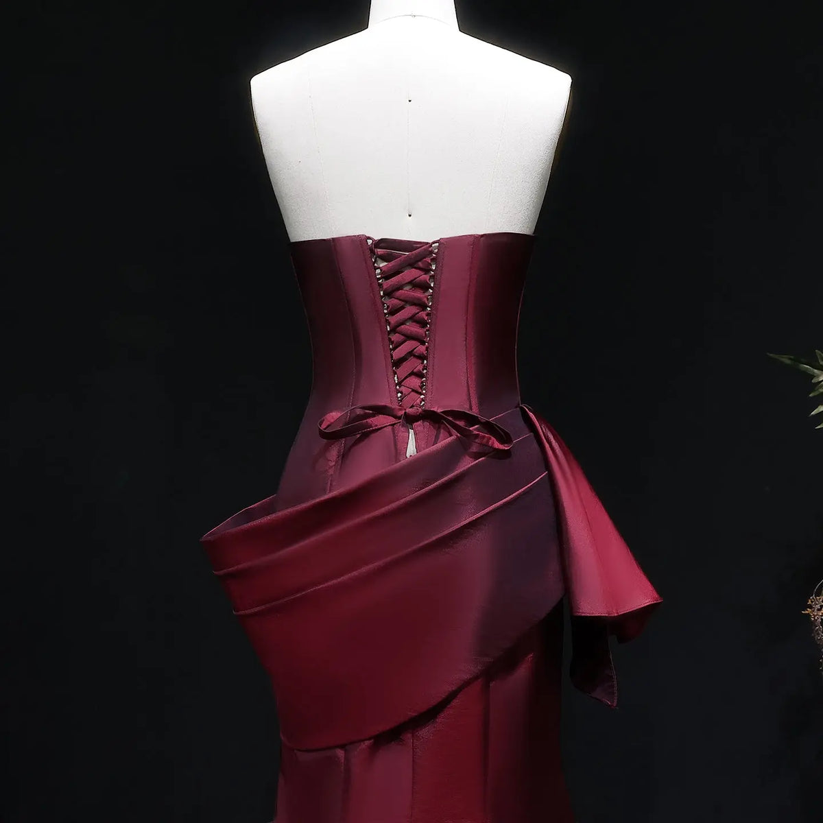 Elegant Burgundy Strapless Draped Train Evening Dress SF494 