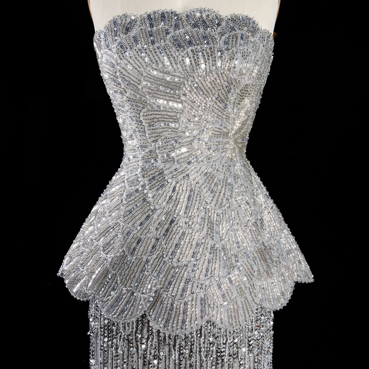 Gray Strapless Beaded Mermaid Evening Dress SS370-5