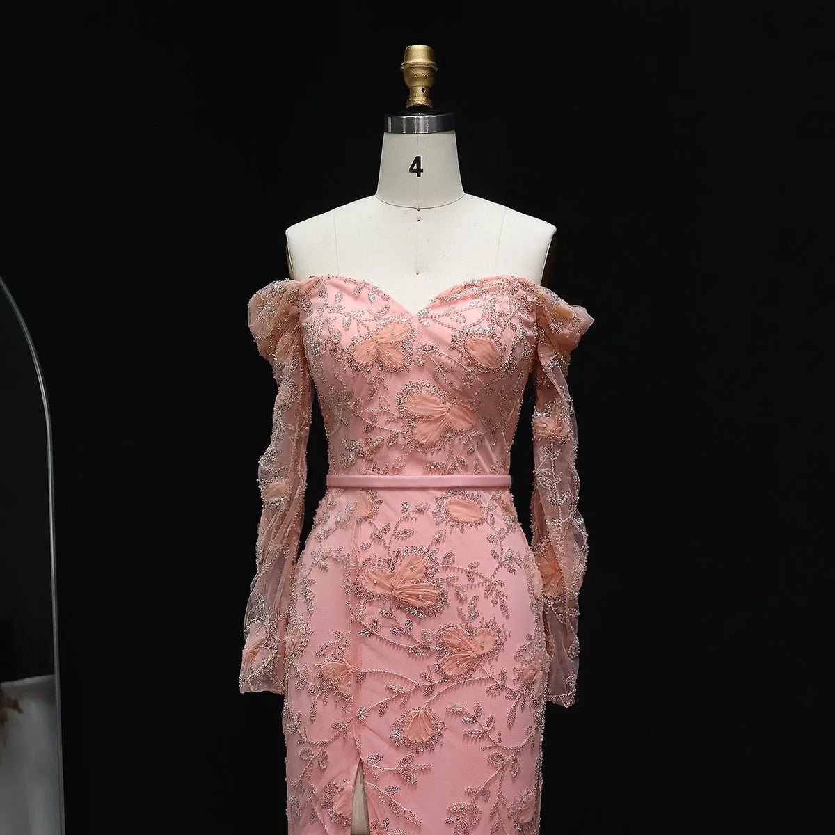 Luxury Green Beaded Sequin High-Slit Long Sleeve Prom Dress SH215 