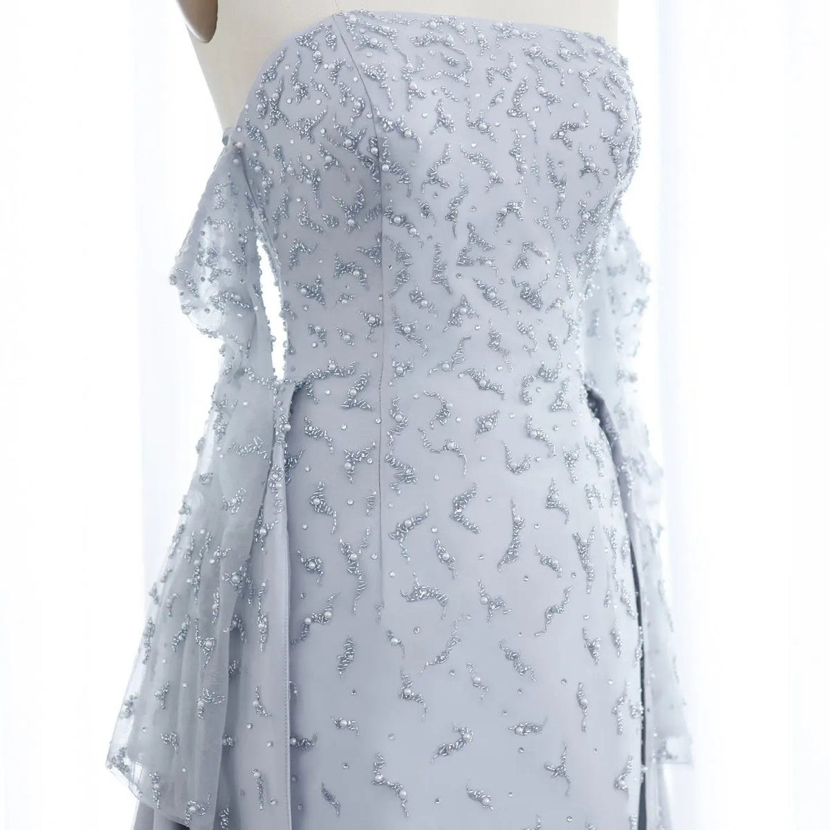 Final Sale Luxury Silver Gray Evening Dress with Overskirt Sleeves SS484 Final Sale Luxury Silver Gray Evening Dress with Overskirt Sleeves SS484