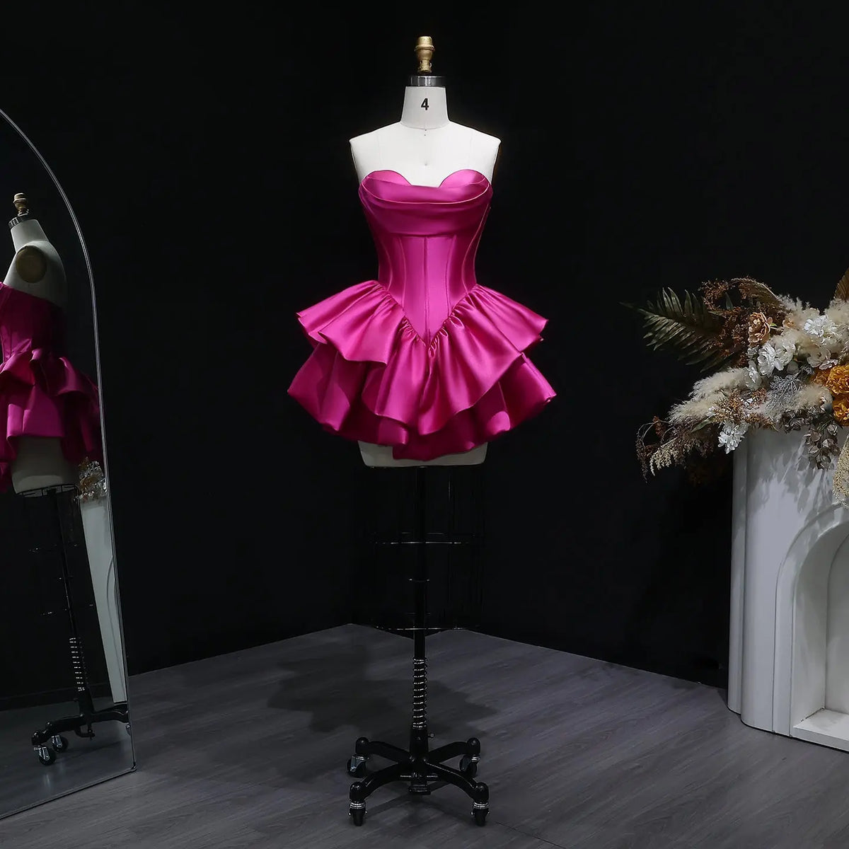 Luxury Structured Corset Bodice Double Tier Ruffle Mini Homecoming Dress RM142