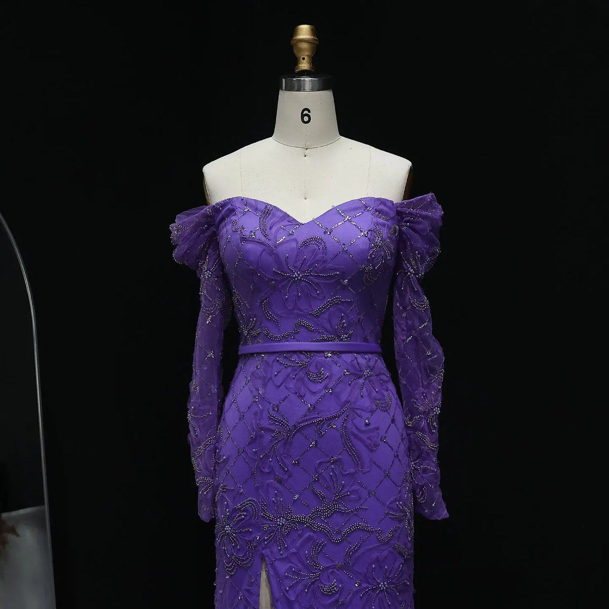 Luxury Green Beaded Sequin High-Slit Long Sleeve Prom Dress SH215 