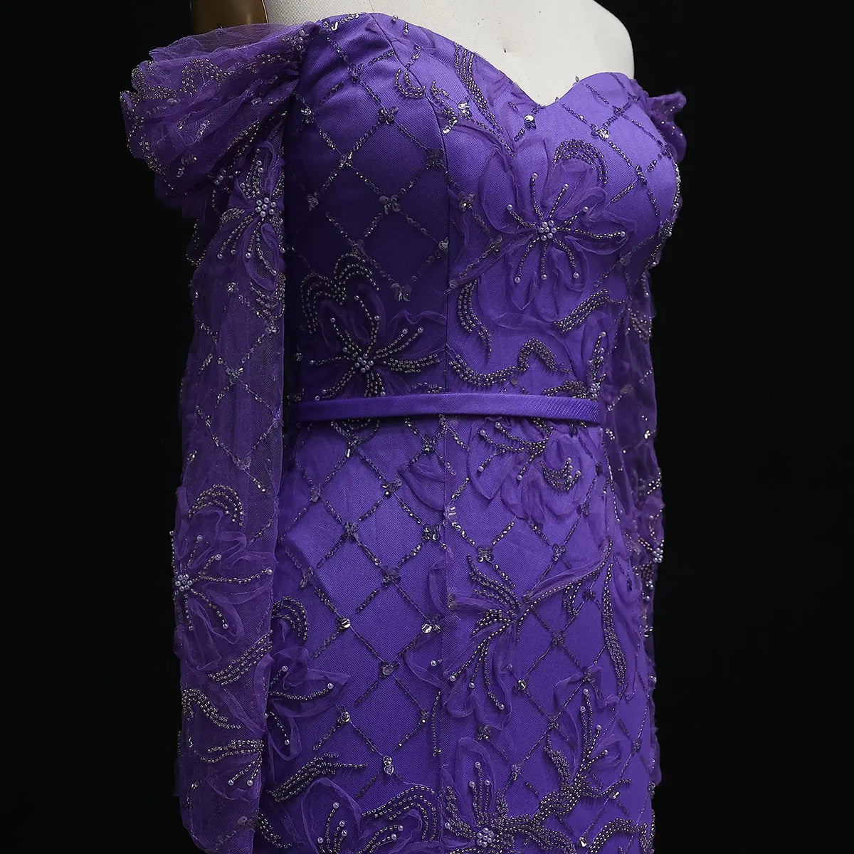 Luxury Green Beaded Sequin High-Slit Long Sleeve Prom Dress SH215 