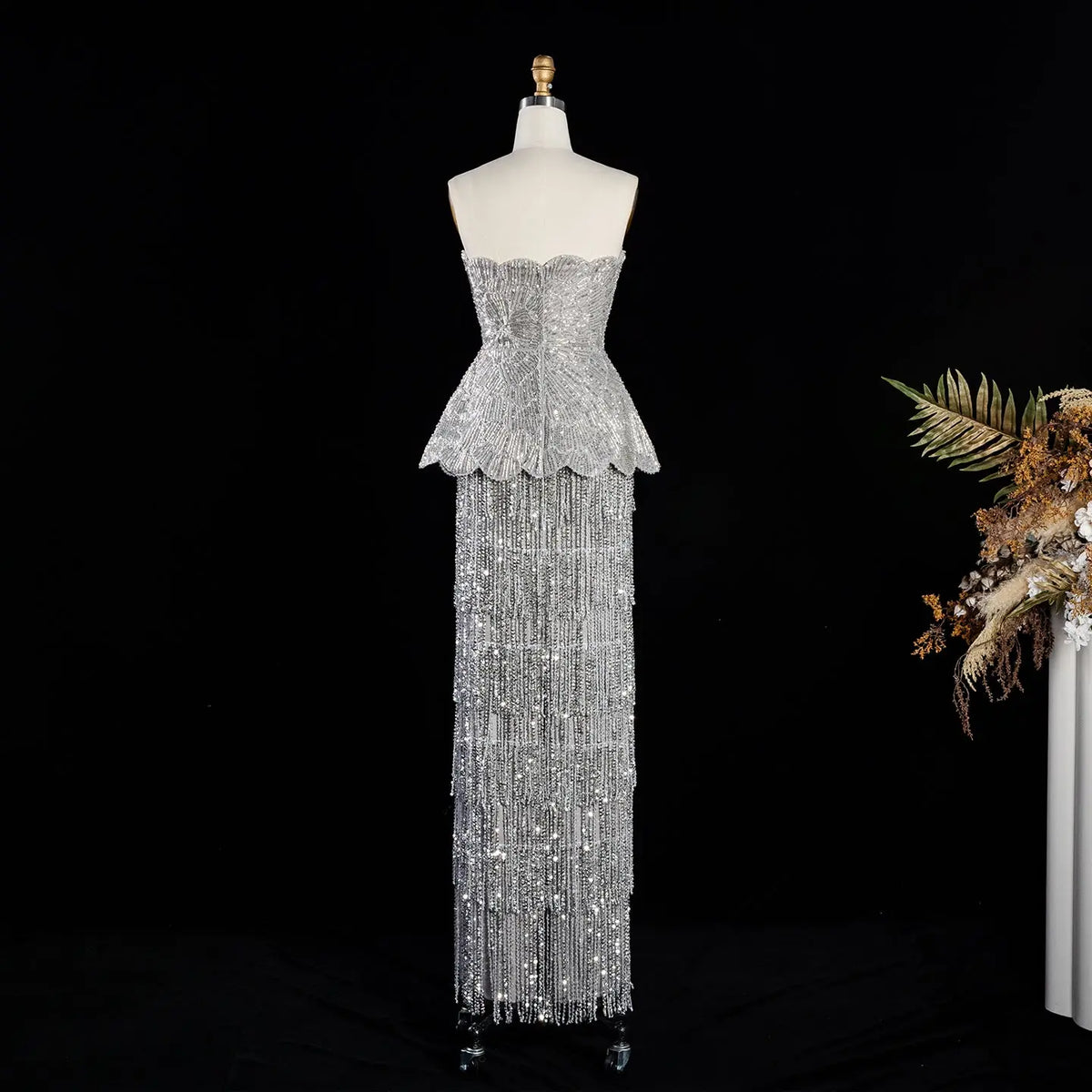 Gray Strapless Beaded Mermaid Evening Dress SS370-9