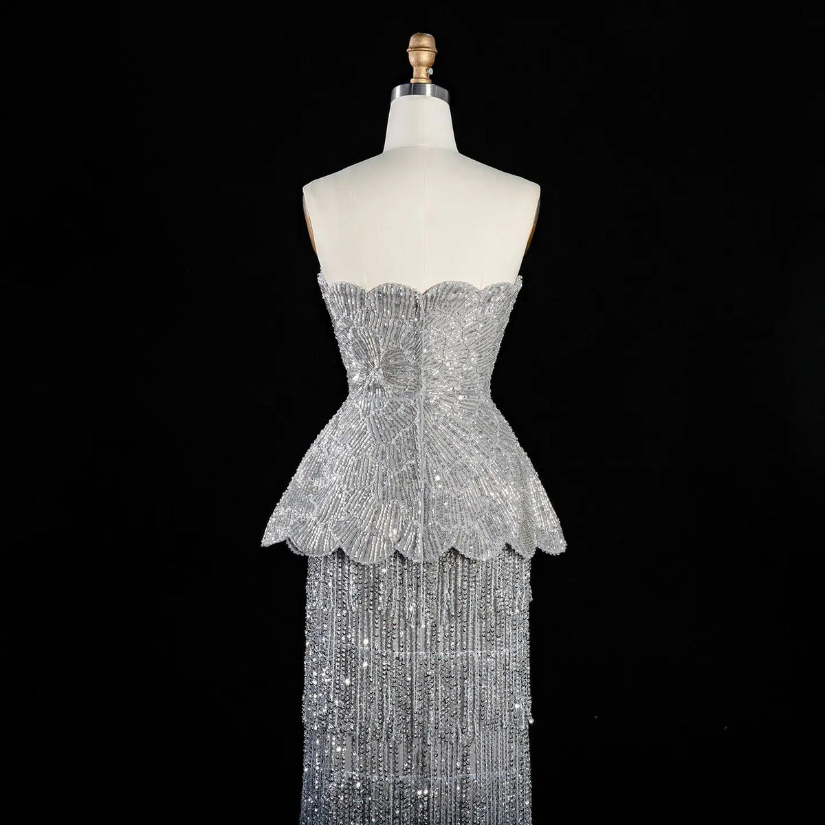 Gray Strapless Beaded Mermaid Evening Dress SS370-10