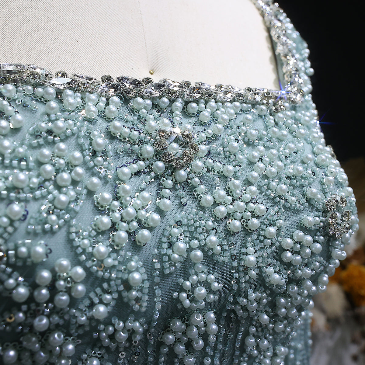 Luxury Green Beaded Long Sleeve Evening Dress with Overskirt SS119 