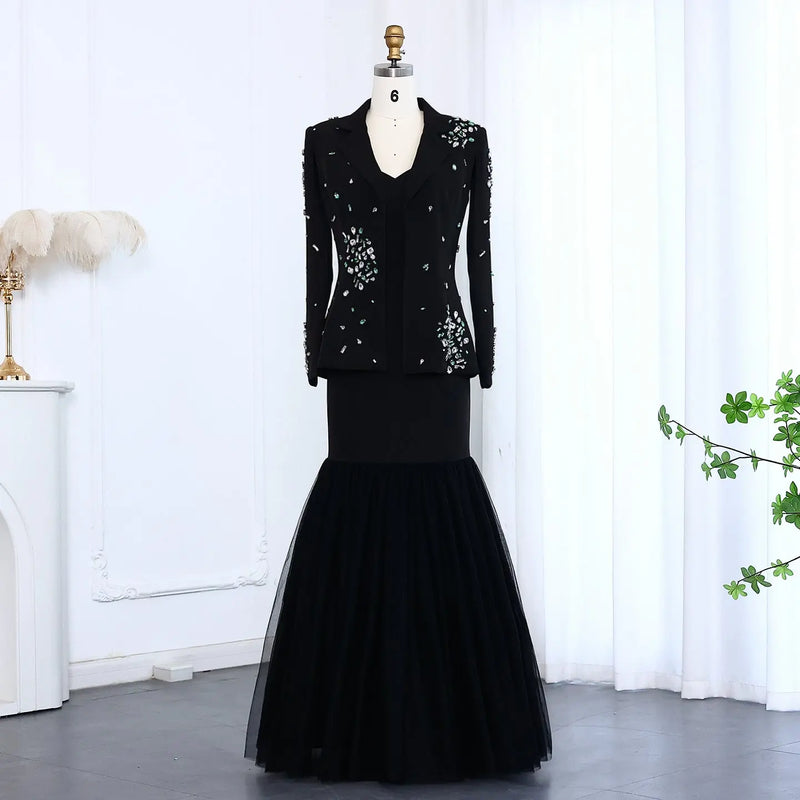 Elegant Black Rhinestone Evening Dress with Jacket  SS561 