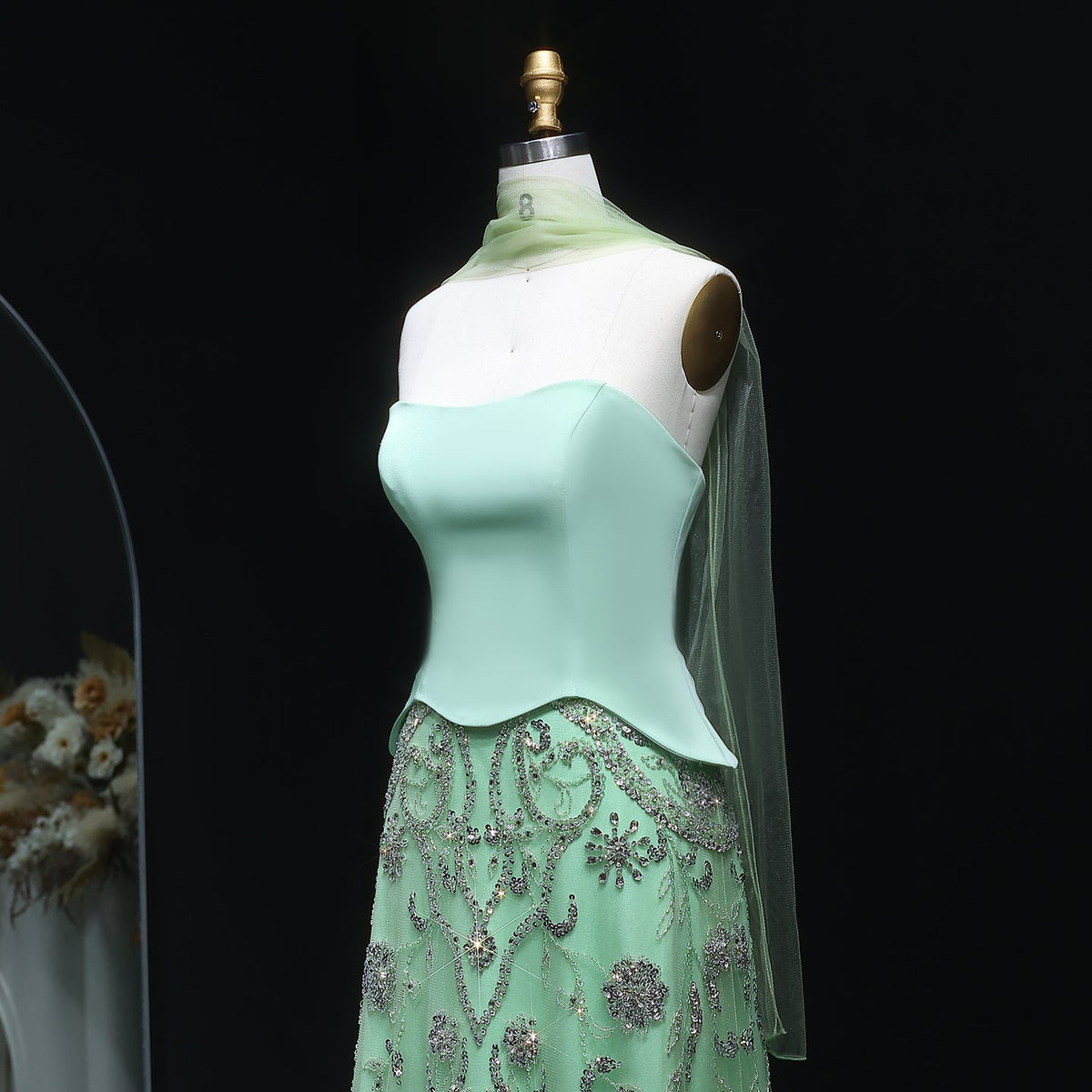 Luxury Sage Green Strapless Evening Dress SS254 - SHARONSAID Luxury Sage Green Strapless Evening Dress SS254 - SHARONSAID