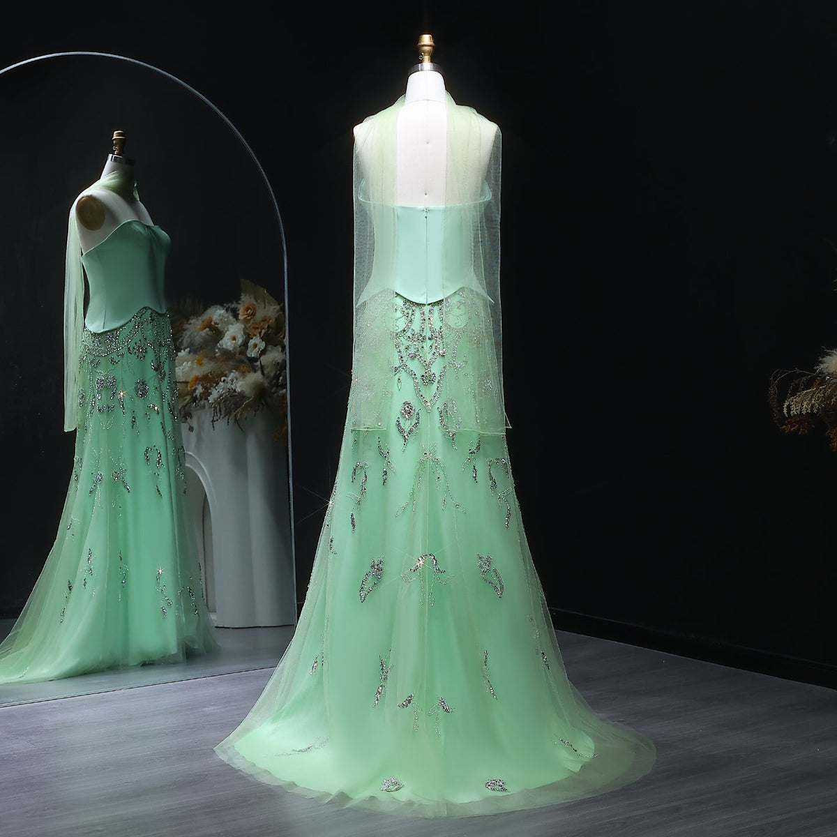 Luxury Sage Green Strapless Evening Dress SS254 