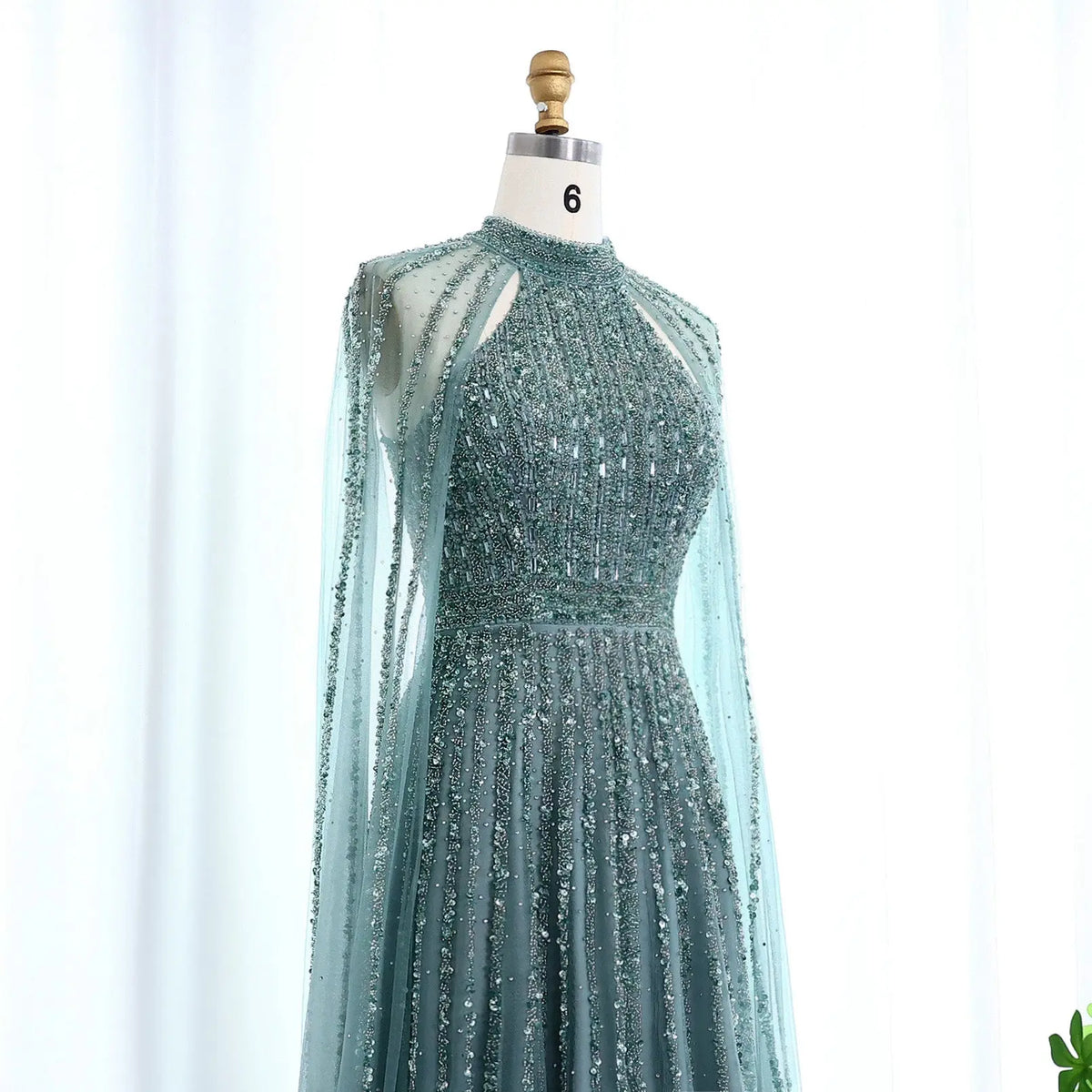 Luxury Beaded Turquoise Evening Dress with Cape SS085 Luxury Beaded Turquoise Evening Dress with Cape SS085