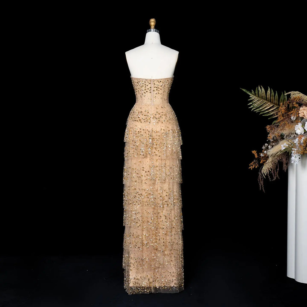 salvin strapless maxi dress champagne Thats So Fetch | Ophelia Strapless Embellished Satin Maxi Dress | champagne