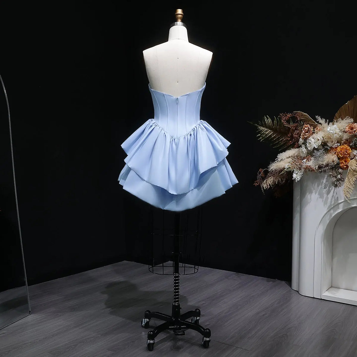 Luxury Structured Corset Bodice Double Tier Ruffle Mini Homecoming Dress RM142