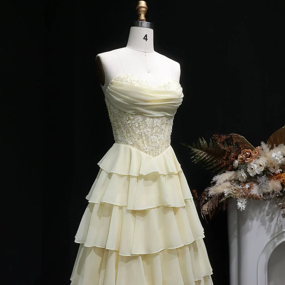 Luxury Yellow Sequin Spaghetti Strap Beaded Embroidered Prom Dress SH060 
