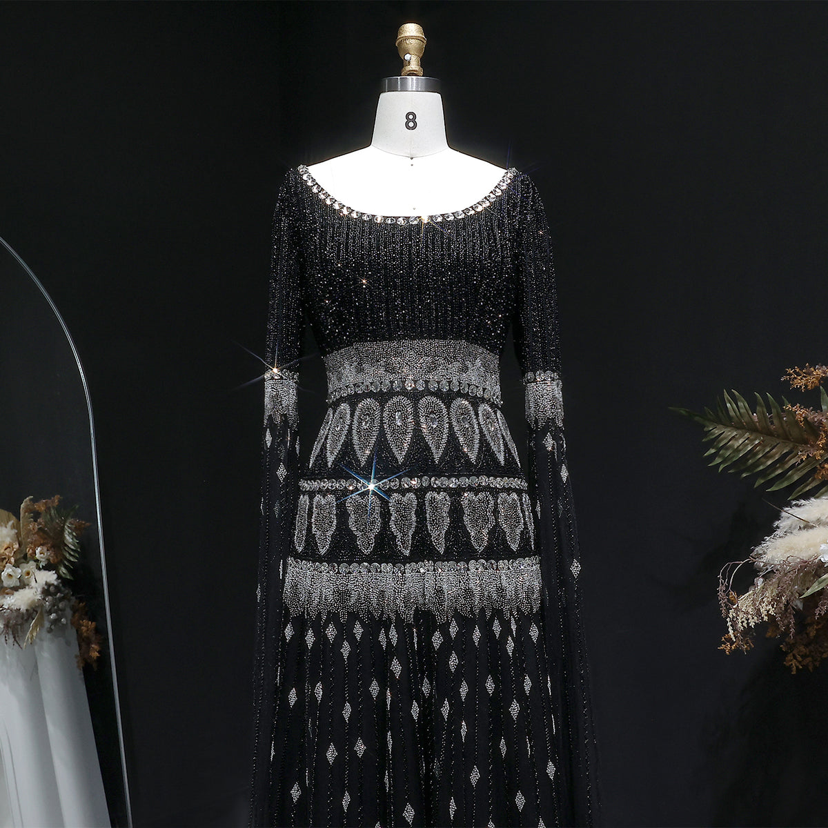 Luxury Purple Beaded Crystal Cape Sleeve Evening Dress SS009 