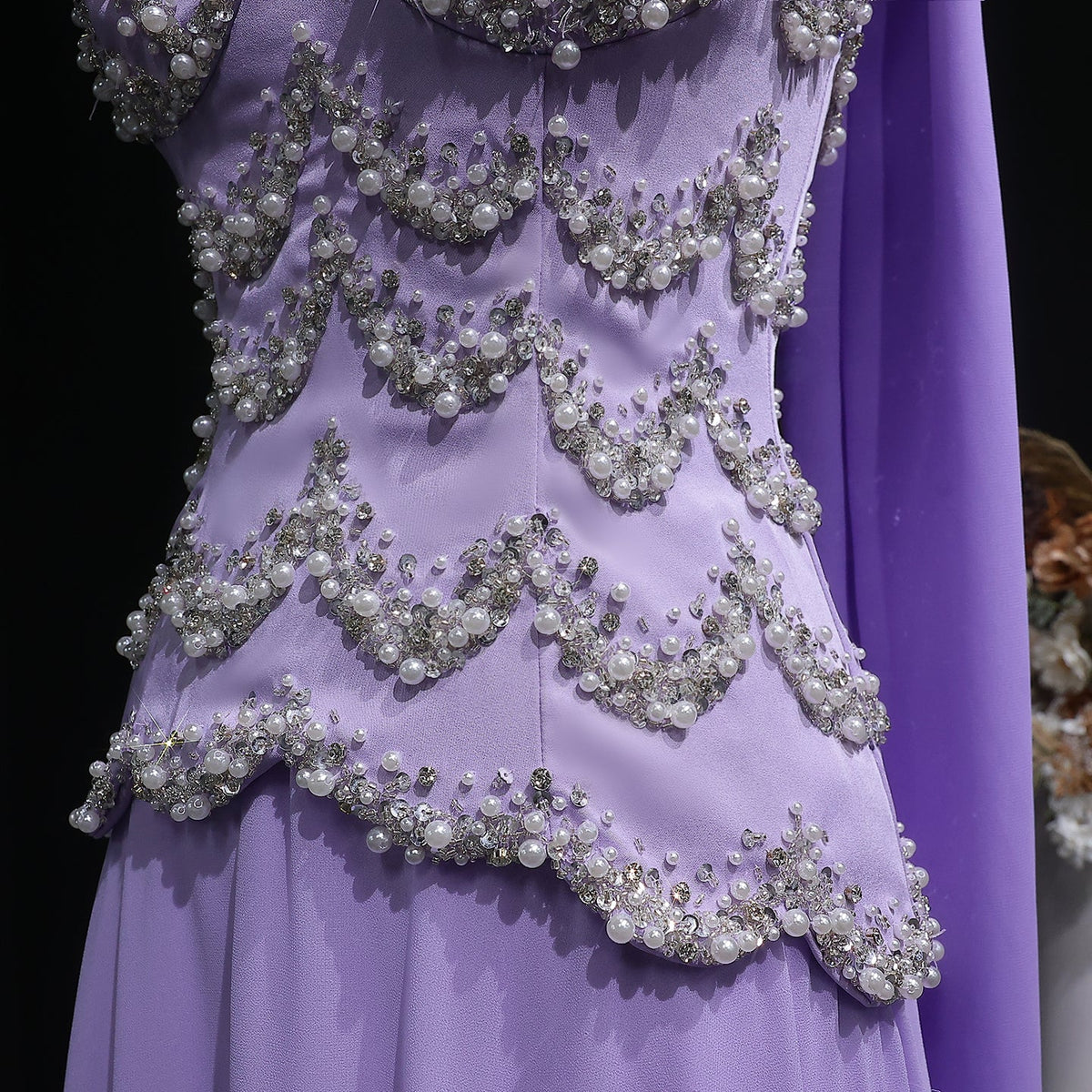 Luxury Purple Beaded Pearl Sweetheart Evening Dress with Scarf SS753 