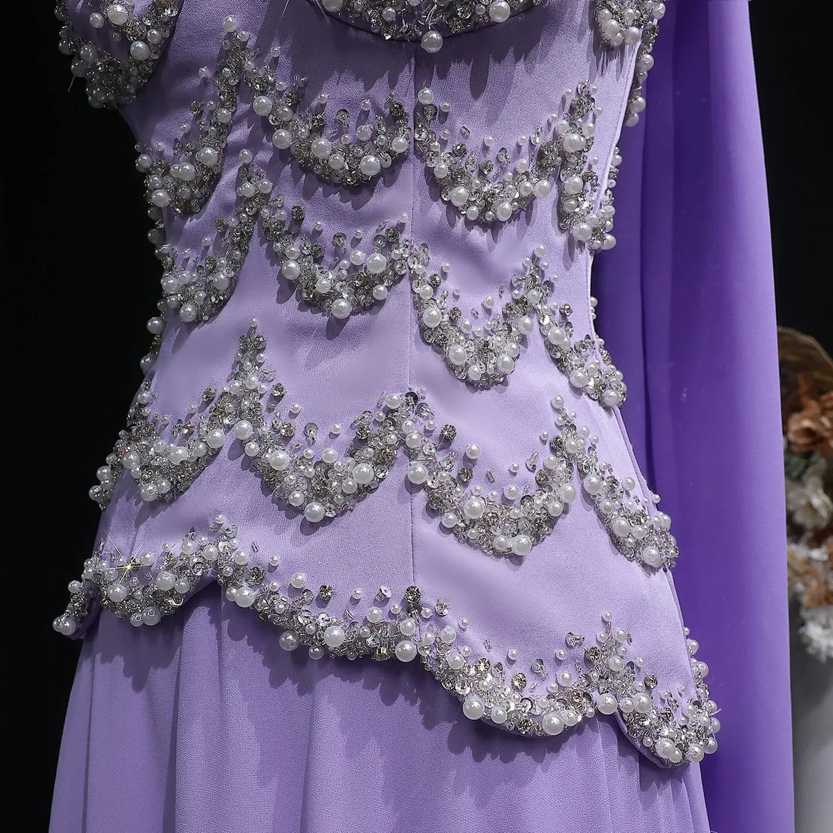 Luxury Purple Beaded Pearl Sweetheart Evening Dress with Scarf SS753 