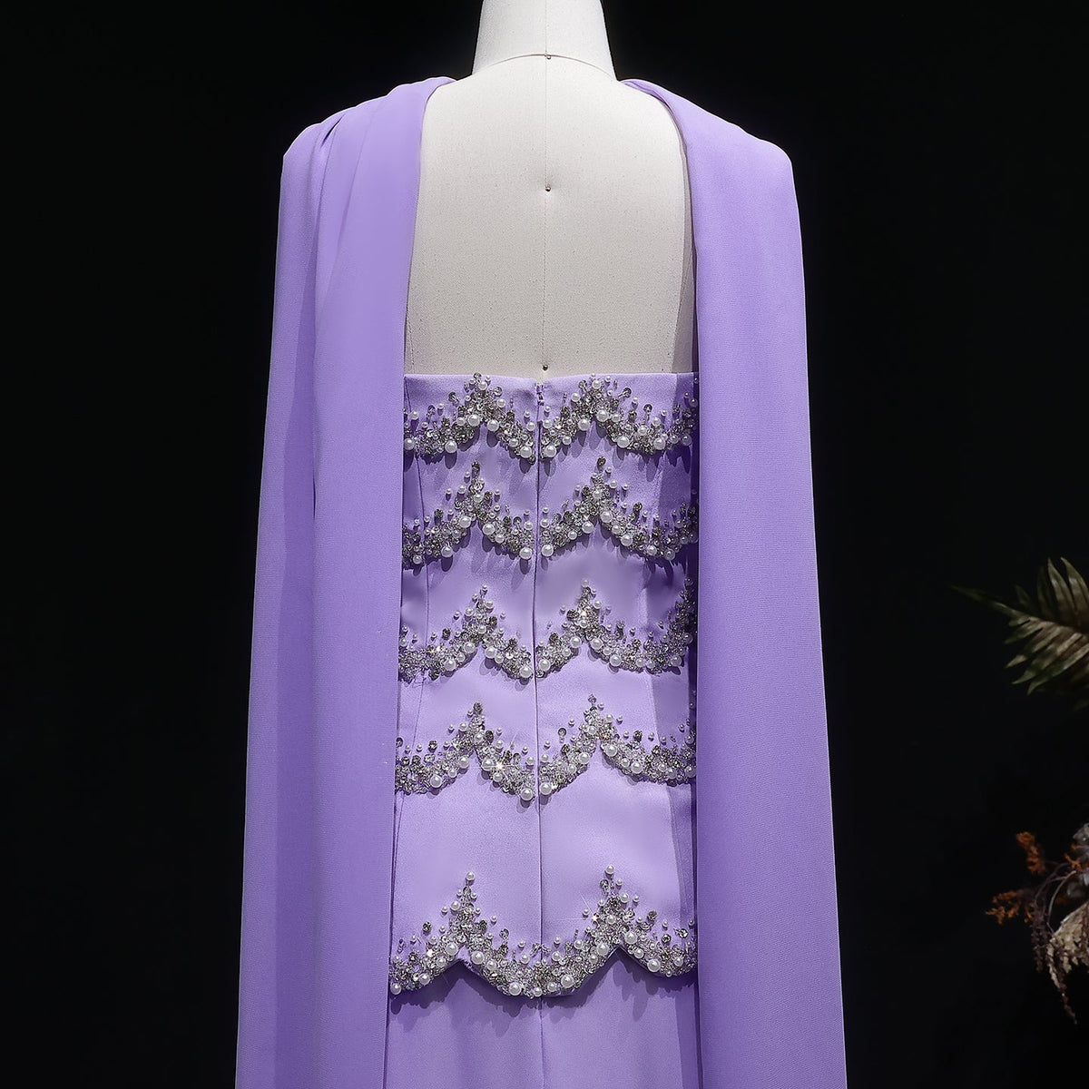 Luxury Purple Beaded Pearl Sweetheart Evening Dress with Scarf SS753 