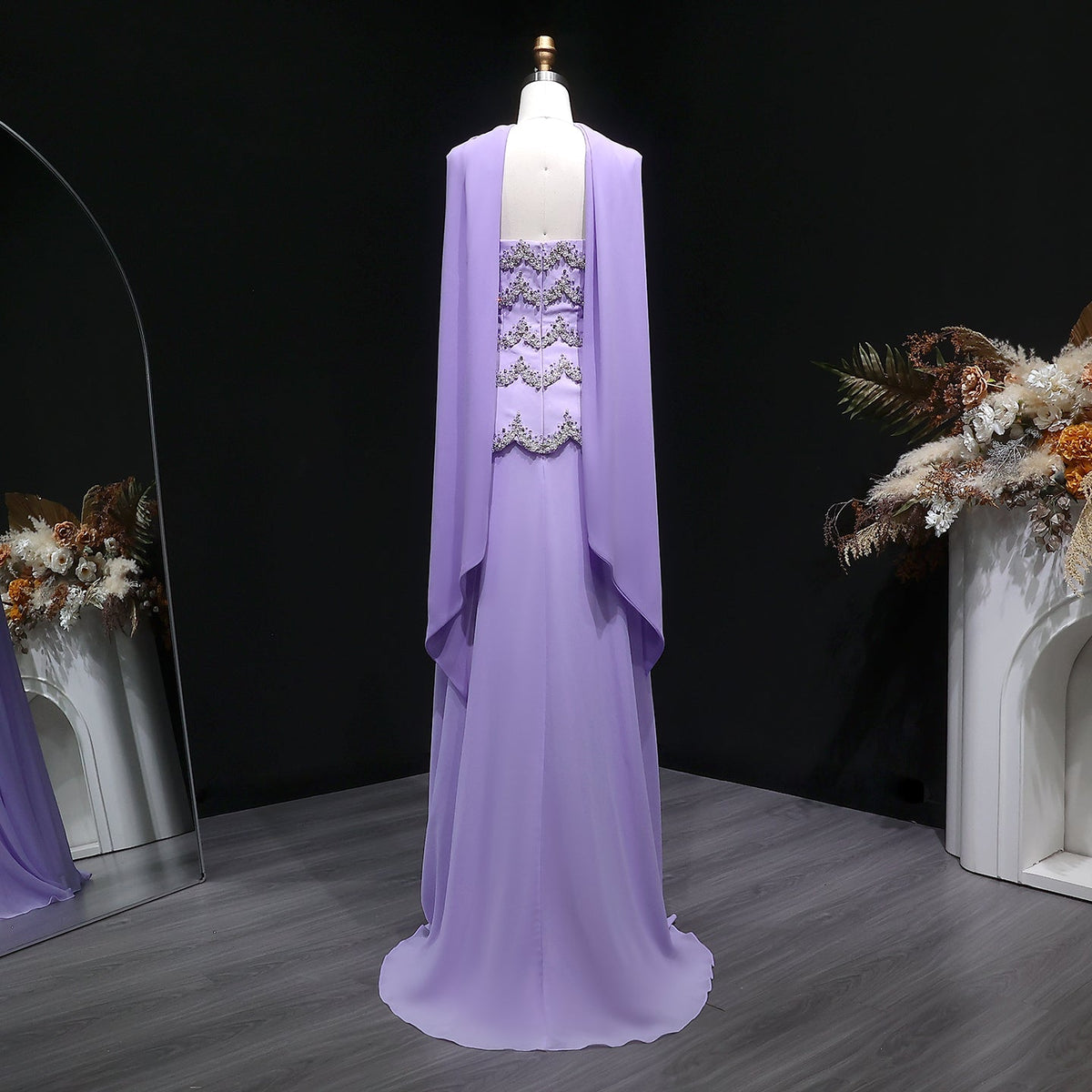Luxury Purple Beaded Pearl Sweetheart Evening Dress with Scarf SS753 