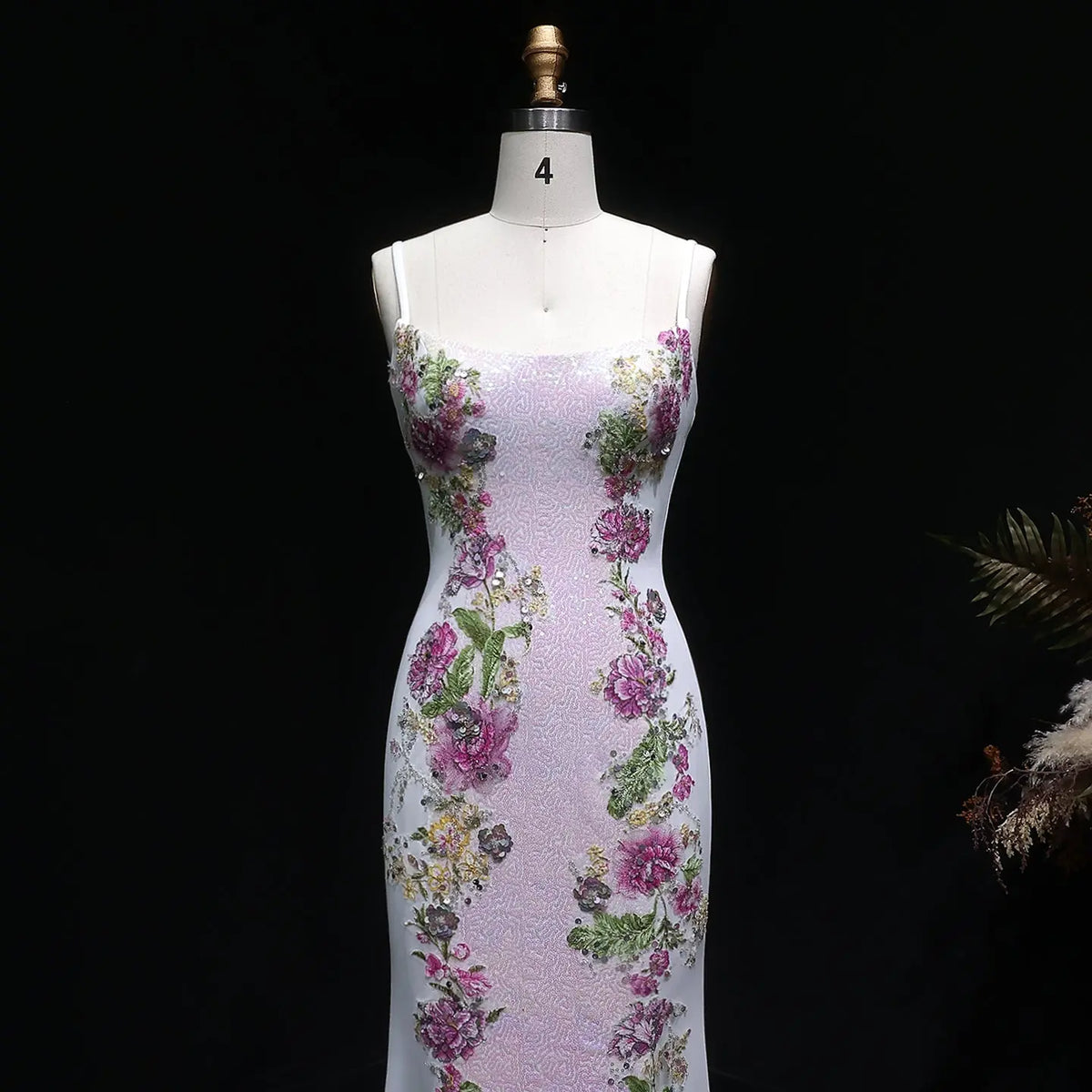 Luxury Pink Sequin Spaghetti Strap Beaded Embroidered Prom Dress SH062 