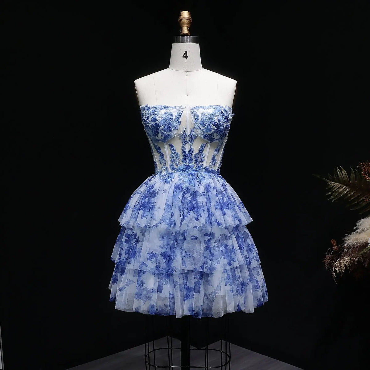 Blue Strapless Tulle Corset Homecoming Dress RM127