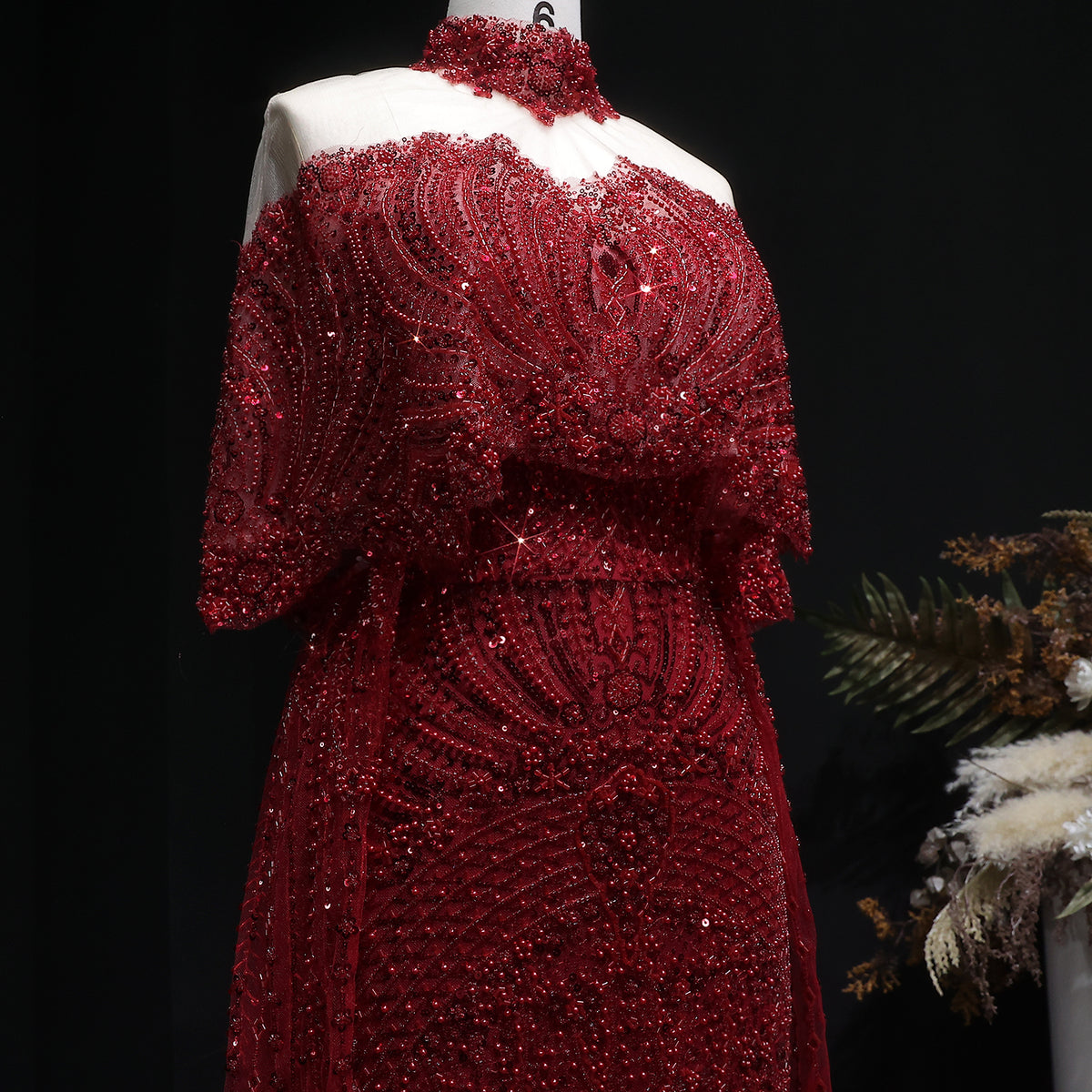 Luxury Gray Beaded Crystal Evening Dress with Cape SS557 