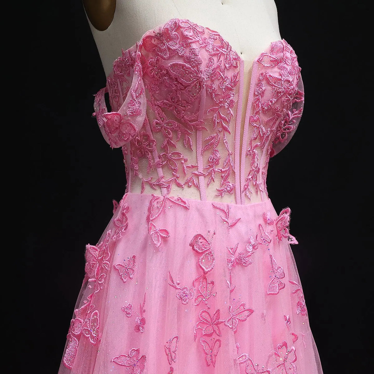 Luxury Pink Off-the-Shoulder Embroidered A-Line Prom Dress SH225 