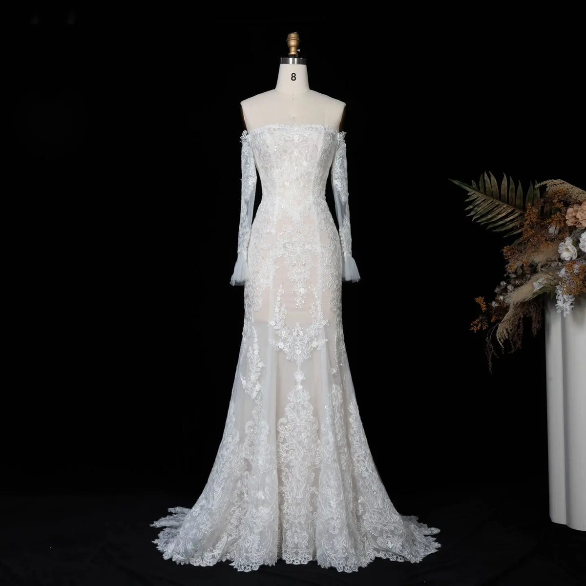 Off White Lace Mermaid Train Wedding Dress SW650