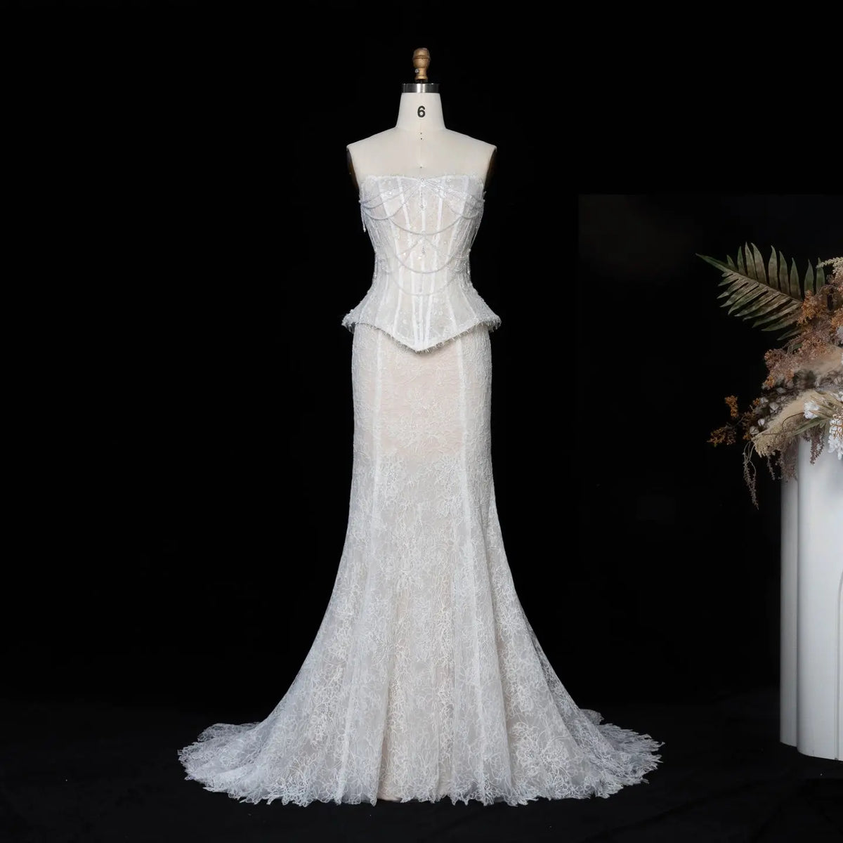 White Lace Train Mermaid Wedding Dress SW626