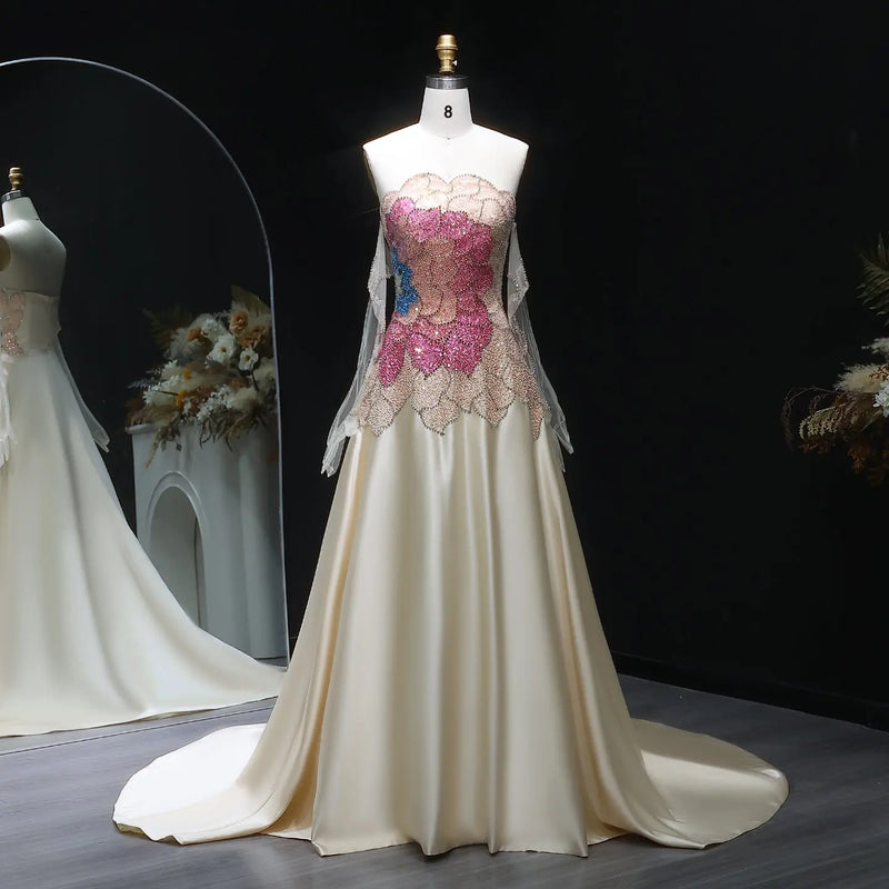 Luxury Beaded Strapless Evening Dress with Gloves SS513 
