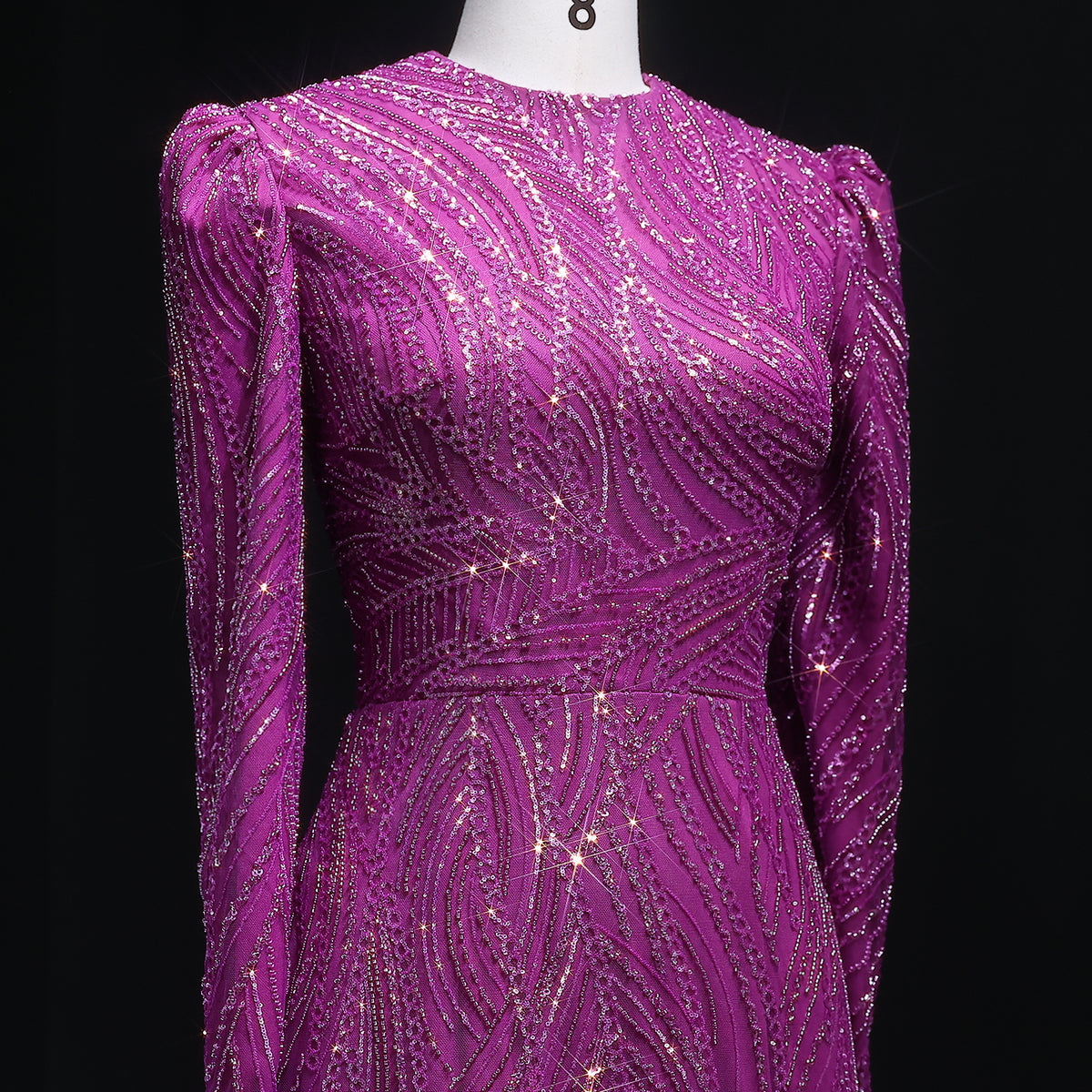 Luxury Magenta High Neck Beaded Hijab Arabic Evening Dress SS605 
