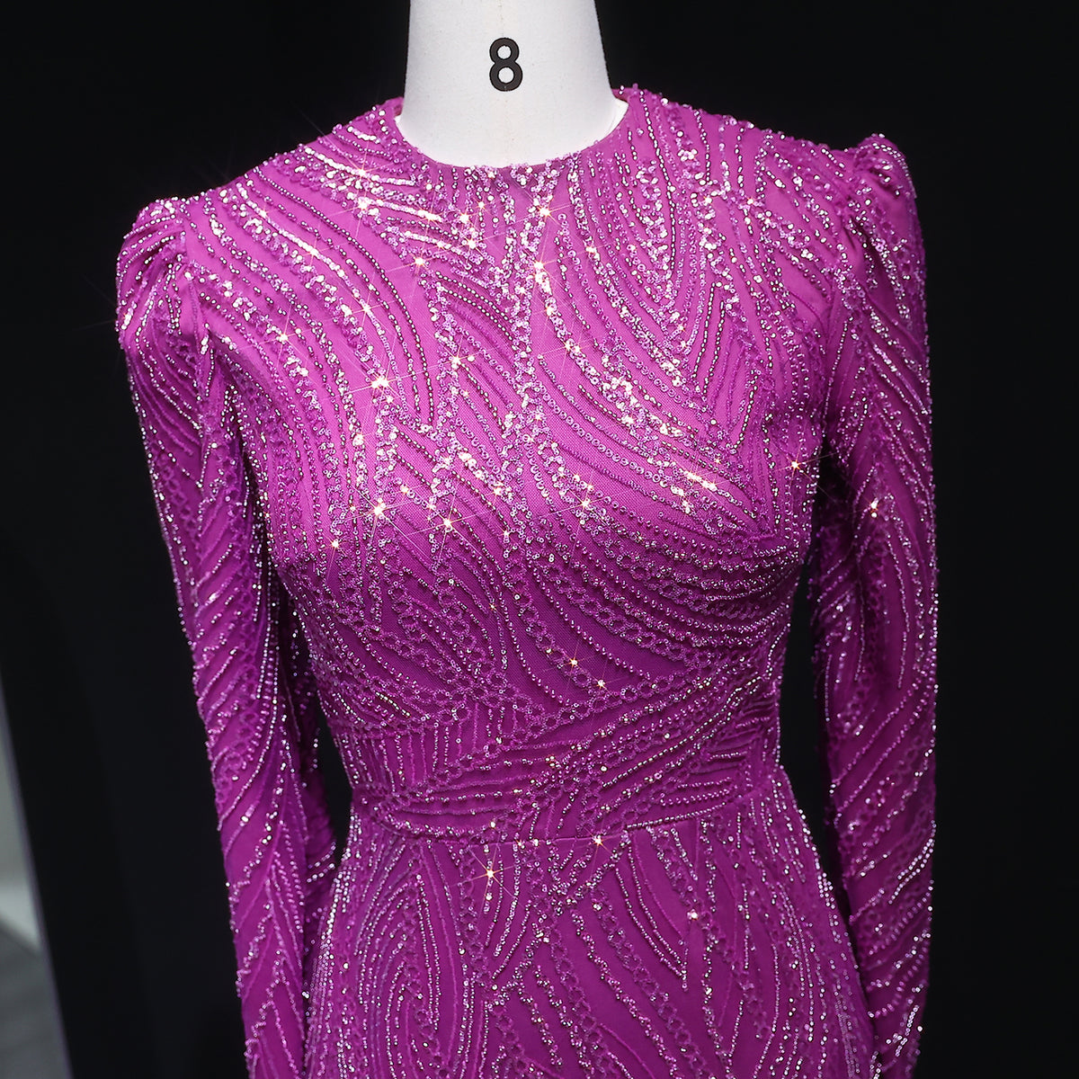 Luxury Magenta High Neck Beaded Hijab Arabic Evening Dress SS605 