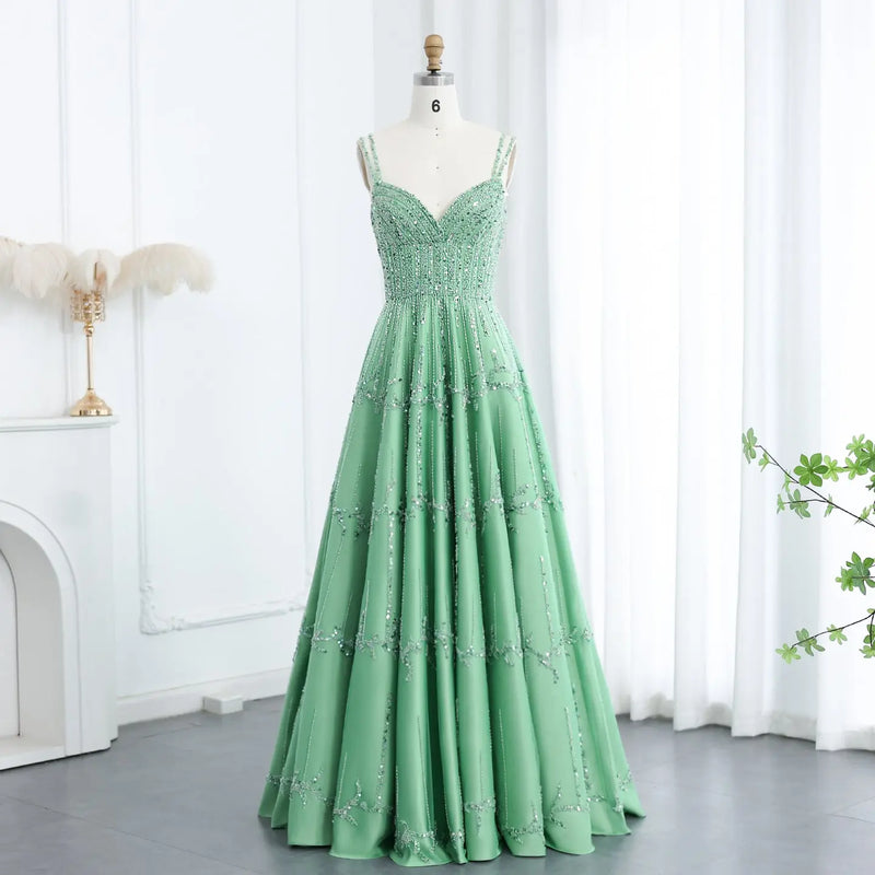 Luxury Beaded Green Spaghetti Evening Dresses SS225 