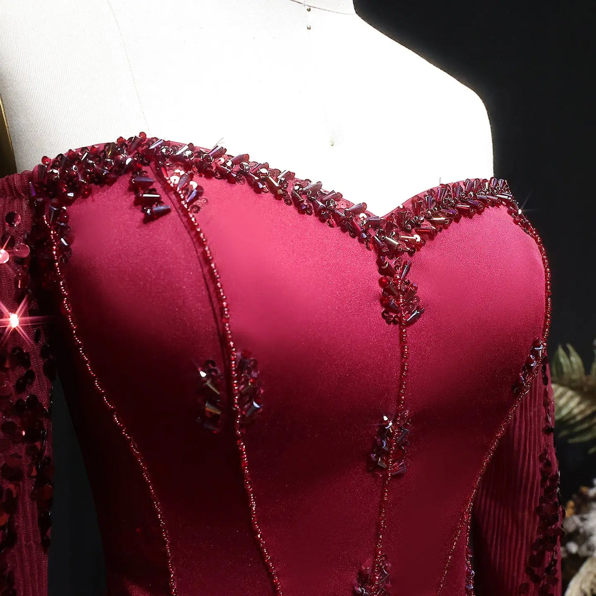 Luxury Beige Crystal Beaded Mesh Long Sleeve Evening Dress SS628 